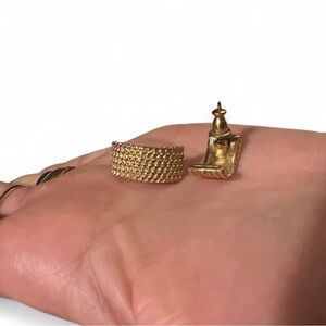 Vintage Monet Gold-Tone Textured Half Hoop Earrings